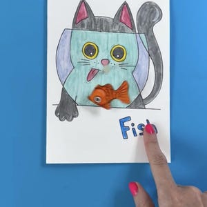 Plantilla y manual de instrucciones "Gato hambriento" de Moonshotkidz para tarjetas interactivas, papel, electrónica, proyecto de arte tecnológico fácil y divertido, STEAM, bricolaje