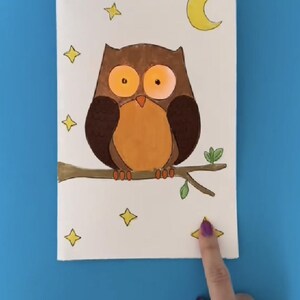 Plantilla y manual de instrucciones "Búho nocturno" de Moonshotkidz para tarjetas interactivas Electrónica de papel Proyecto de arte tecnológico STEAM fácil y divertido