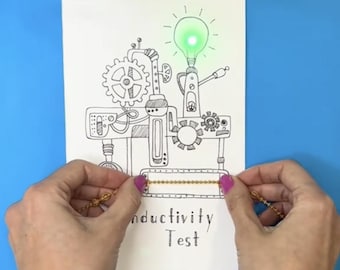 Moonshotkidz &quot;Conductivity Test&quot; Template & Instructions for Interactive Card Paper Electronics Easy fun tech art STEAM DIY Project