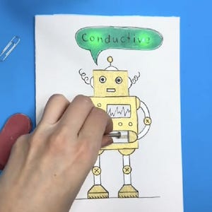 Plantilla y manual de instrucciones para el robot de prueba de conductividad Moonshotkidz para tarjetas interactivas Electrónica de papel Proyecto de arte tecnológico STEAM fácil y divertido