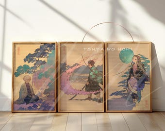 Demon Slayer Art Print Set of 3 · Anime Poster · Nezuko · Tanjiro · Zenitsu · Traditional Art · Kimetsu No Yaiba · Japanese Ukiyo-e Style