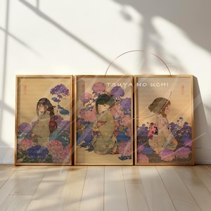My Hero Academia Print Set of 3 · Tsuyu · Ochaco · Momo · BNHA Collectible Decor ·  Shonen Ukiyo-e Art · MHA Anime Poster · Gallery Wall