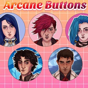 1.5&quot; Arcane Buttons | League of Legends | Vi Caitlyn Jayce Viktor Jinx