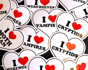2.5&quot; Monster Lover Stickers | Vampires Werewolves Cryptids Ghosts Mothman