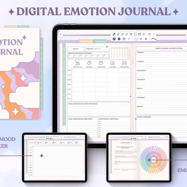 2026 Digital Emotion Journal: Daily Mental Health Tracker (Notability Template)