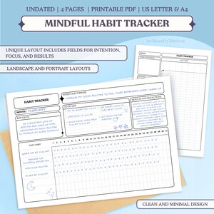 Mindful Habit Tracker Printable, Intentions, Focus, Results (PDF)