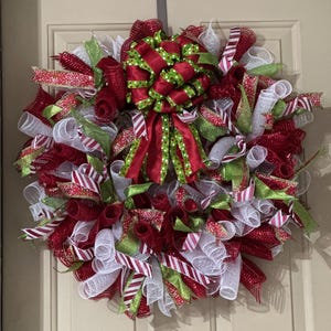 Christmas Wreath for Front Door, Holiday Deco Mesh Wreath