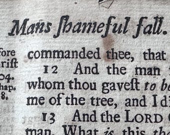 1722 Single Bible Page - Birth Year of Samuel Adams - Declaration Signer and Father of the Revolution