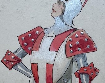 Theatre Costume Design - Attilio Comelli - Medieval Knight - Original Illustration Art