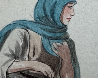 Medieval Theatre Costume Design - French Peasant - Original Illustration Art