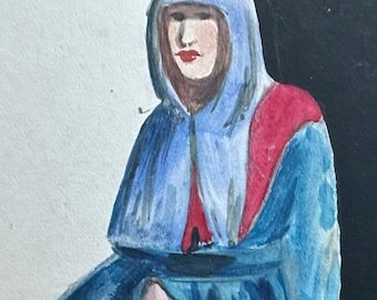 Medieval Theatre Costume Design - Attendant to Isabeau of Bavaria - Original Illustration Art