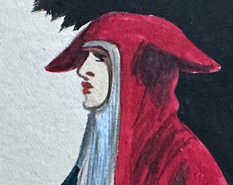 Medieval Theatre Costume Design - Attendant to Isabeau of Bavaria - Original Illustration Art