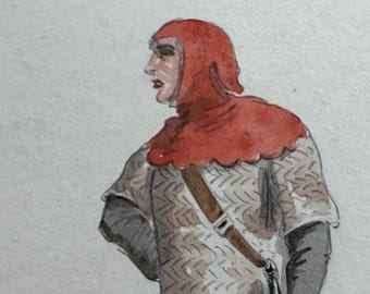 Medieval Theatre Costume Design - Rough English Soldier - Original Illustration Art