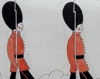 Vintage Illustration of Toy Soldiers Marching - British Royal Guards - Original Illustration Art