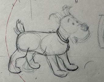 Arte de animación de Tintín de Hergé - Milú - Ilustración completa rara - Luna objetiva