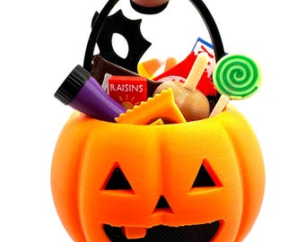 Mini 3D Printed Halloween Jack O Lantern Pumpkin Trick or Treat with Fillers- candy, mask, caramel apple, flashlight Blue Autism Awareness