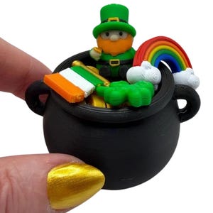 Mini 3D Printed Pot of Gold Leprechaun, Rainbow, Shamrock, St Patricks Day, St Pattys, Irish, Ireland