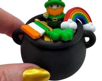 Mini 3D Printed Pot of Gold Leprechaun, Rainbow, Shamrock, St Patricks Day, St Pattys, Irish, Ireland