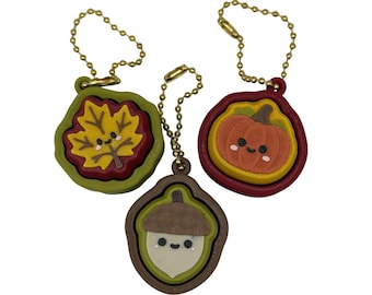 Mini Fall Fidget Clicker Keychain Trio Set of 3- Portable Sensory Toy for Focus & Anxiety, Leaf, Pumpkin, Acorn, Autumn, Halloween
