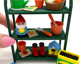 Mini 3D Printed Gardening Rack, Garden, Gnome, Birdhouse, Boots, Veggies, Basket, Watering Can- decor, desk, tiered tray