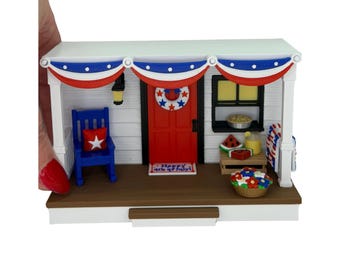 Mini 3D Printed Patriotic Porch Set Independence Day, 4th of July, USA, America, Miniverse, Summer