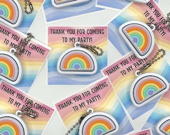 Birthday Party Favor Handout Fidget Clicker Packs- Rainbows Keychain- Portable Sensory Toy, Bulk Classroom, Goodie Bag, Various Quantity