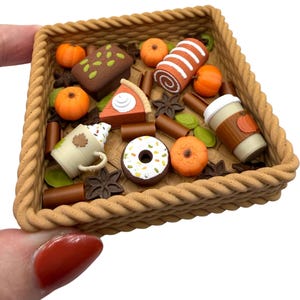 Mini 3D Printed Pumpkin Spice Fidget Dish with Fillers- loaf, donut, swiss roll, pie, psl, latte, cinnamon, decor, Thanksgiving, autumn