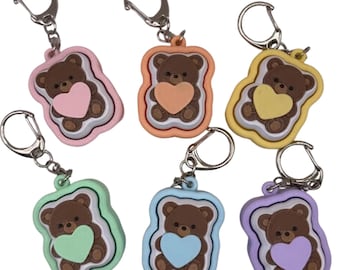 Teddy Bear w/ Heart Fidget Clicker Keychain- Portable Sensory Toy for Focus & Anxiety, Animals, Pets, Fun, Cute 6 Color Options