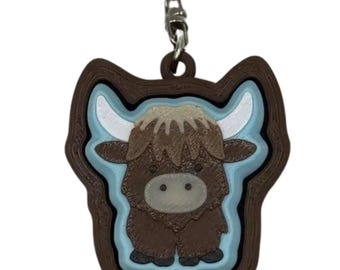 Highland Cow Fidget Clicker Keychain- Portable Sensory Toy for Focus & Anxiety, Animals, Scottish, Scotland