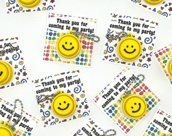 Birthday Party Favor Handout Fidget Clicker Packs- Smiley Faces Keychain- Portable Sensory Toy, Bulk Classroom, Goodie Bag, Various Quantity