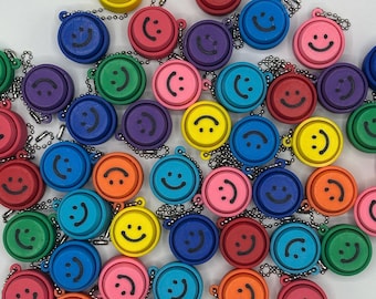 Bulk Favor Handout Fidget Clicker Pack of 10- Mini Smiley Faces Keychain- Portable Sensory Toy, Classroom, Goodie Bag