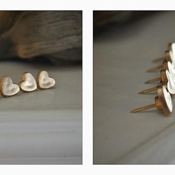 10 Gold Heart Push Pins