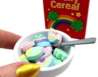Mini 3D Printed Lucky Charms Cereal Box St Patricks Day, St Pattys, Marshmallows, Bowl, Spoon, Irish