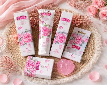 Bulgarische Rose Hautpflege Spa Geschenkset Natürliche Schönheitsprodukte für Bauen Sie Ihr eigenes Spa Self Care Geschenkbox Benutzerdefinierte Entspannungsgeschenkbox
