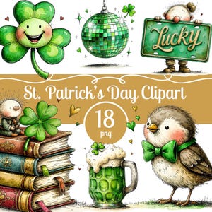 Paquete de imágenes prediseñadas del Día de San Patricio (PNG), trébol arcoíris en olla de oro, lindos gráficos festivos irlandeses, uso comercial, 18 PNG