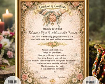 Handfasting Certificate Printable Editable Celtic Wedding Certificate, Pagan Marriage Certificate Wiccan Wedding Keepsake Spiritual Marriage