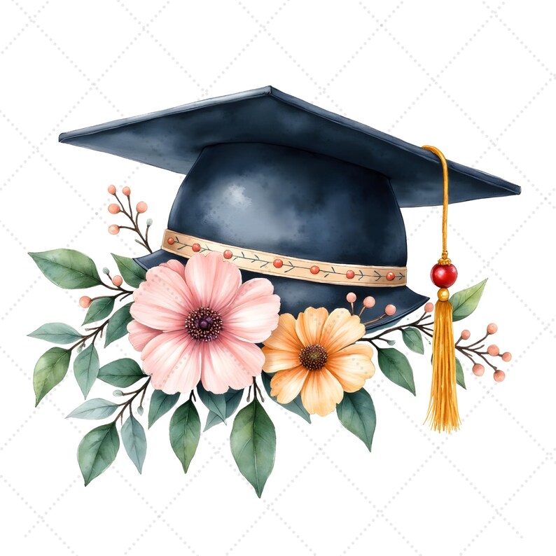 Graduation Clipart Bundle 2026 PNG Floral Grad Cap Graphics Class of ...