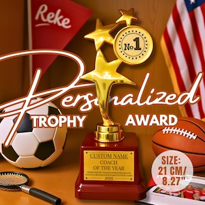 Personalized Sport Trophy Award For World&#39;s Best Coach Soccer Football Basketball Baseball Softball Hockey Cheer Running Skating Coach Gift