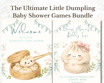 Little Dumpling Funny Adult Baby Shower Games Bundle Printable Dumpling Baby Shower Invitation Welcome Sign Baby Bingo Trivia Nursery Rhyme