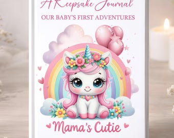 Caja de regalo con libro de recuerdos para bebé niña, diario de recuerdos para bebé, diario de bebé unicornio, regalo para mamá primeriza, libro de recuerdos del primer año del bebé, regalo para mamá primeriza