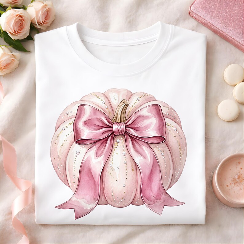 Pink Coquette Pumpkin Clipart PNG Watercolor Bow Pumpkin Coquette Fall ...