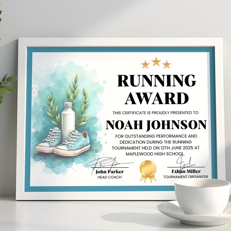 Running Award Certificate Template Printable Editable Sports ...