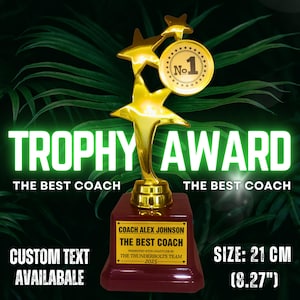 Custom Star Trophy Award for The Best Basketball Football Soccer Coach Award Present, Soccer Gift, National Coach’s Day World's Best Coach
