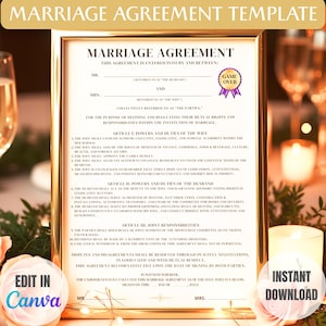 Funny MARRIAGE AGREEMENT Template - Instant Download - Printable Best Wedding Present Engagement Party Presents for Couple and Newly Married