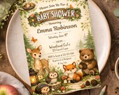 Woodland Baby Shower Invitation Template, Editable Canva Baby Shower Invite, Forest Animals Baby Shower, Printable Woodland Invite