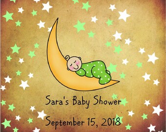 30 Moon and Star Themed Green Baby Shower Tea Bag Favors