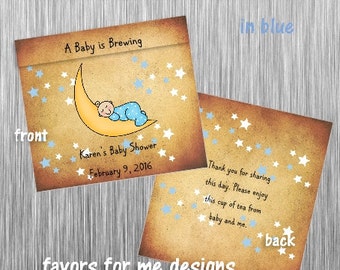 30 Moon and Star Blue Themed Baby Shower Tea Bag Favors