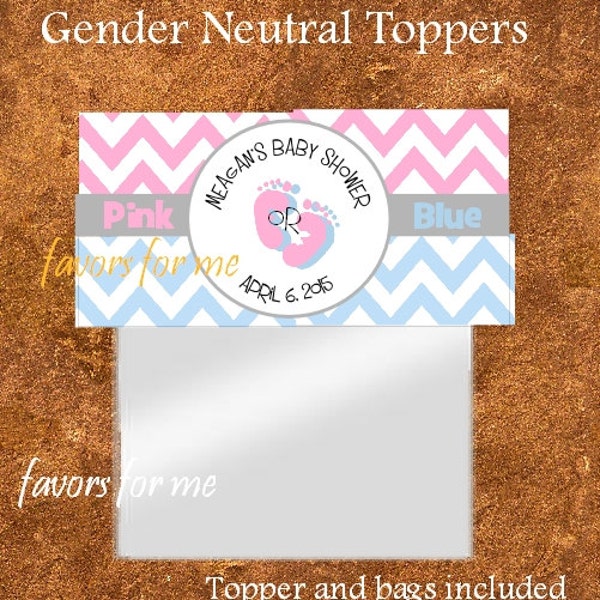 24 Blue/Pink Chevron Gender Reveal/Nuetral Bag Toppers