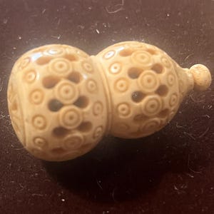 Antique 2" Carved Bone Gourd Pomander Box, Pierced Screw Top Flea Trap, Victorian Curiosity Cabinet Oddity, Japanese Netsuke Toggle