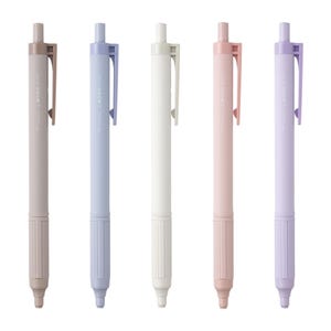 May include: Five pastel-colored pens arranged vertically against a white background. The pens are in shades of mauve, light blue, white, pink, and lavender. Each pen has a matching clip and a textured grip. The text "MONO graph" is printed on the side of each pen.